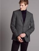 Marks & Spencer Wool Blend Textured Tailored Fit Jacket Navy Mix