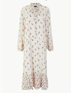 Marks & Spencer Petite Printed Midi Relaxed Fit Dress Ivory Mix