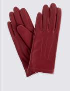Marks & Spencer Leather Stitch Detail Gloves Dark Red