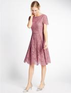 Marks & Spencer Cotton Blend Lace Skater Midi Dress Antique Rose