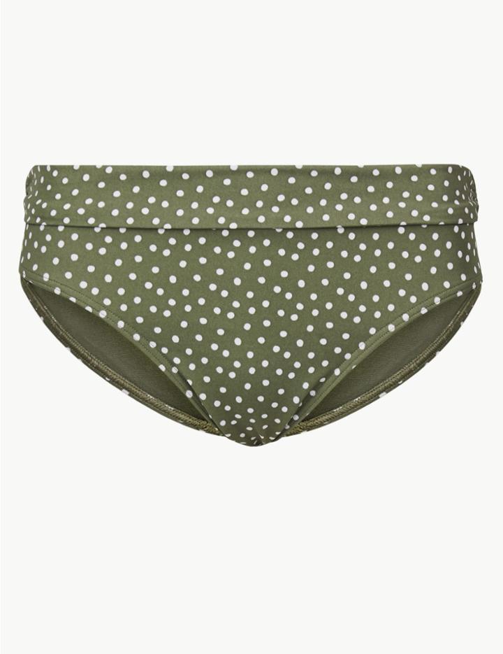 Marks & Spencer Spot Print Roll Top Bikini Bottoms Khaki Mix