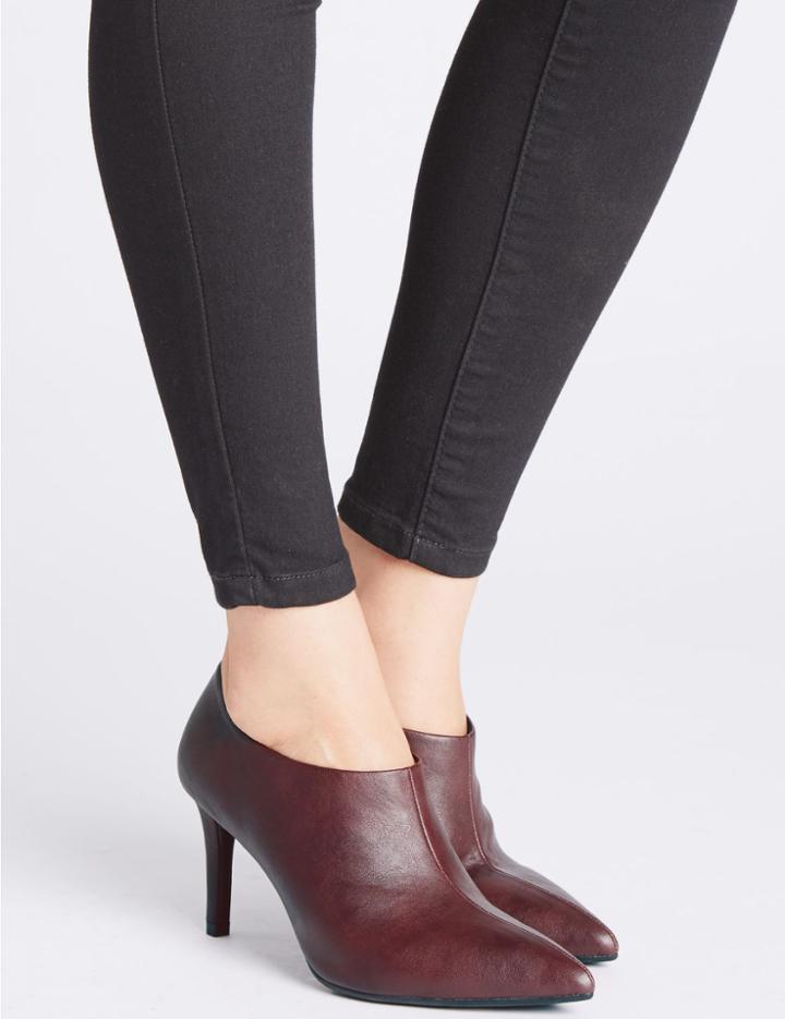 Marks & Spencer Stiletto Heel Side Zip Shoe Boots Wine