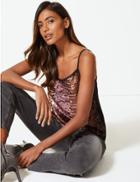 Marks & Spencer Sequin Embellished Vest Top Pink Mix