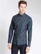 Marks & Spencer Pure Cotton Slim Fit Printed Shirt Navy Mix