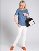 Marks & Spencer Modal Blend Lace Short Sleeve Jersey Top Blue