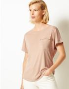 Marks & Spencer Front Pocket Round Neck Short Sleeve Top Tan