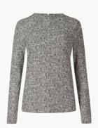 Marks & Spencer Textured Round Neck Long Sleeve Top Grey Mix
