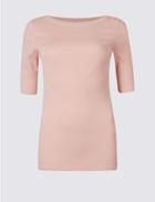 Marks & Spencer Pure Cotton Round Neck Half Sleeve T-shirt Blush