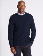 Marks & Spencer Pure Lambswool Argyle Crew Neck Jumper Navy
