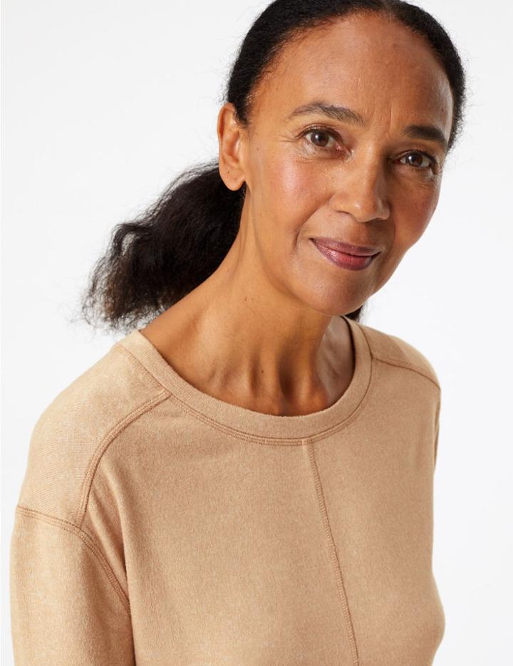 Marks & Spencer Marl Relaxed Fit Short Sleeve Top Oatmeal