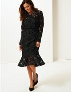 Marks & Spencer Lace Long Sleeve Bodycon Midi Dress Black