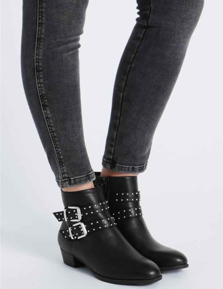 Marks & Spencer Block Heel Stud Strap Ankle Boots Black