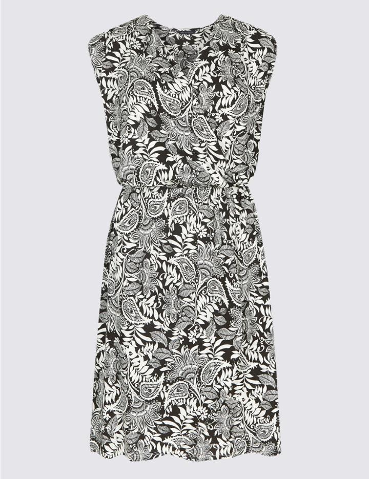 Marks & Spencer Paisley Print Wrap Dress White Mix