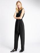 Marks & Spencer Contrast Piped Jumpsuit With Belt Black Mix