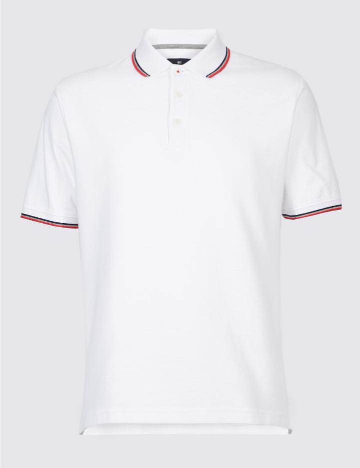 Marks & Spencer Pure Cotton Regular Fit Textured Polo White