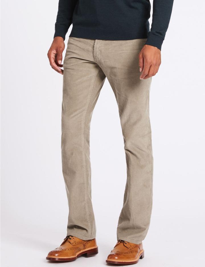 Marks & Spencer Straight Fit Pure Cotton Textured Chinos Stone