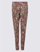 Marks & Spencer Leaf Print Tapered Peg Trousers Pink Mix