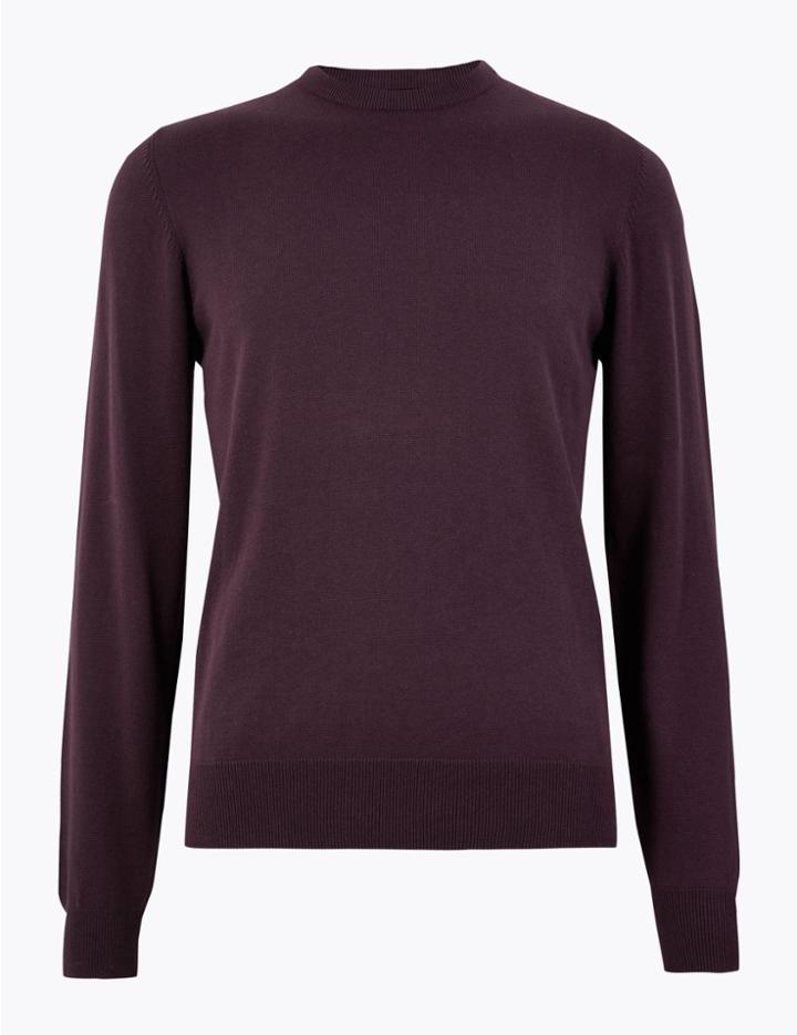 Marks & Spencer Pure Fine Cotton Crew Neck Jumper Grape