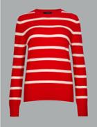 Marks & Spencer Pure Cashmere Striped Round Neck Jumper Red Mix