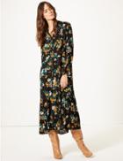 Marks & Spencer Floral Print Drop Waist Midi Dress Green Mix