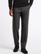 Marks & Spencer Wool Blend Regular Fit Flat Front Trousers Grey