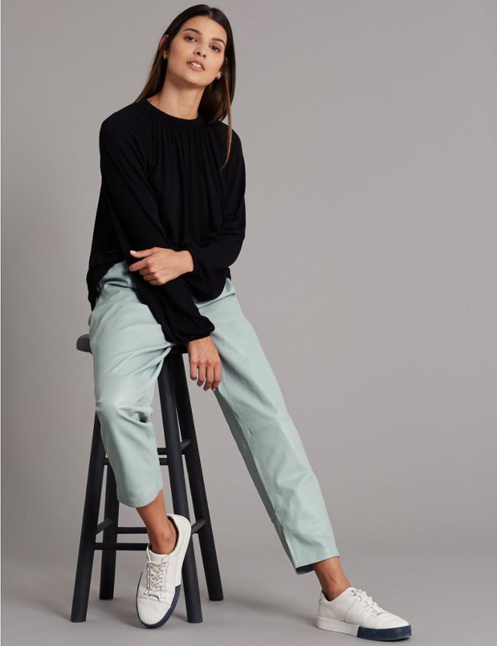Marks & Spencer Leather Slim Leg Cigarette Trousers Light Blue