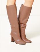 Marks & Spencer Leather Block Heel Knee Boots Nude