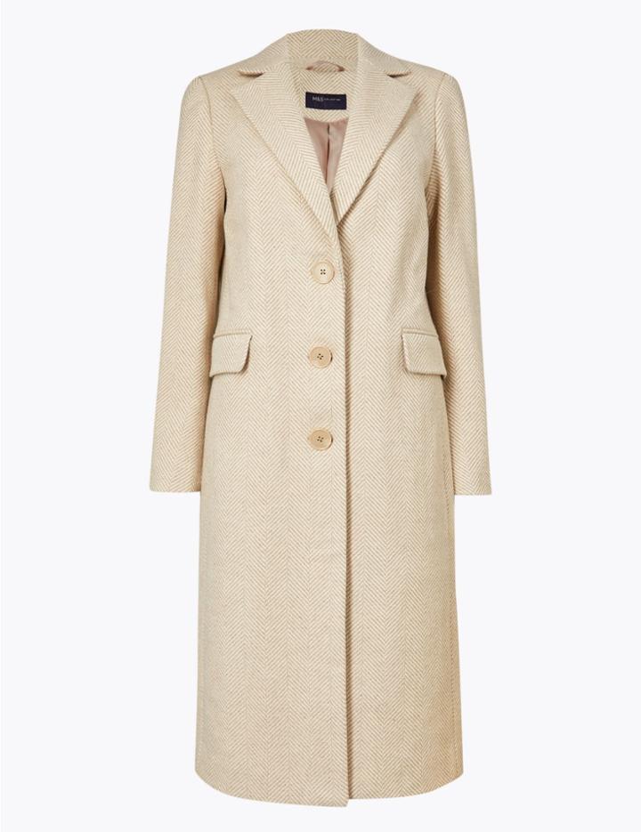 Marks & Spencer Tailored Herringbone Coat Oatmeal Mix