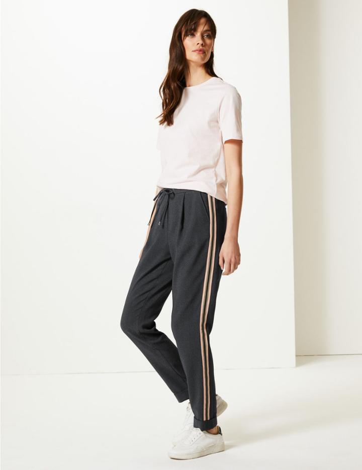 Marks & Spencer Side Stripe Tapered Leg Cigarette Trousers Grey Mix