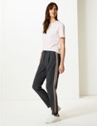 Marks & Spencer Side Stripe Tapered Leg Cigarette Trousers Grey Mix