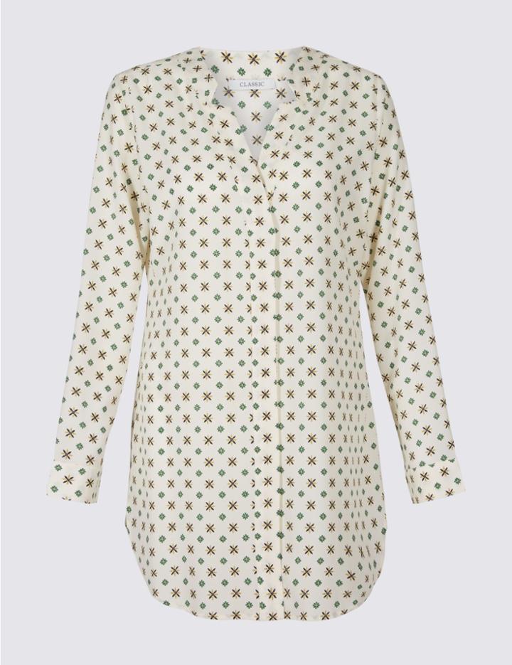 Marks & Spencer Geometric Print Longline Long Sleeve Shirt Cream Mix
