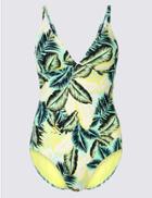 Marks & Spencer Secret Slimming&trade; Palm Print Plunge Swimsuit Aqua Mix
