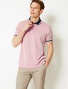 Marks & Spencer Modal Rich Striped Polo Shirt Dark Pink