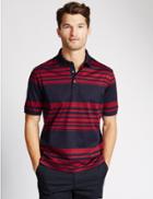 Marks & Spencer Pure Cotton Striped Polo Shirt Red Mix
