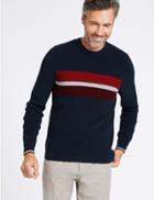 Marks & Spencer Cotton Rich Striped Jumper Navy Mix