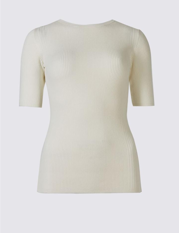 Marks & Spencer Ribbed Half Sleeve Jumper Cream