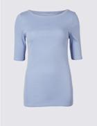 Marks & Spencer Pure Cotton Round Neck Half Sleeve T-shirt Bluebell