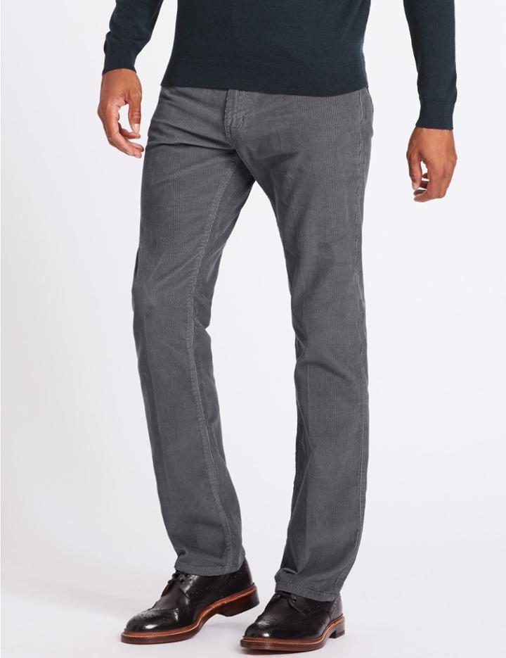 Marks & Spencer Straight Fit Corduroy Trousers Grey