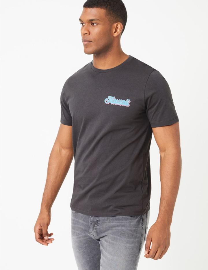 Marks & Spencer Cotton Hawaii Slogan Print T-shirt Nearly Black