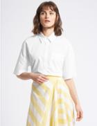 Marks & Spencer Pure Cotton 3/4 Sleeve Shirt White