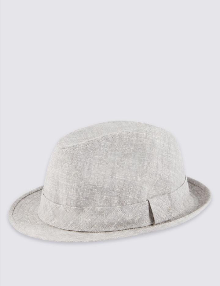 Marks & Spencer Linen Blend Cool & Fresh&trade; Marl Trilby Hat Grey Marl