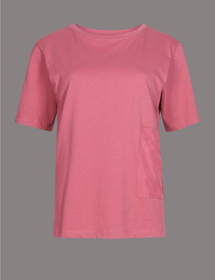 Marks & Spencer Pure Cotton Round Neck Half Sleeve T-shirt Dark Pink