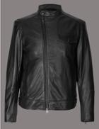 Marks & Spencer Leather Asymmetric Zipped Jacket Black