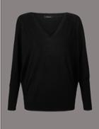 Marks & Spencer Silk Rich V-neck Long Sleeve Jumper Black