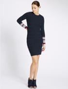 Marks & Spencer Striped Cuff Knit Long Sleeve Bodycon Dress Navy Mix