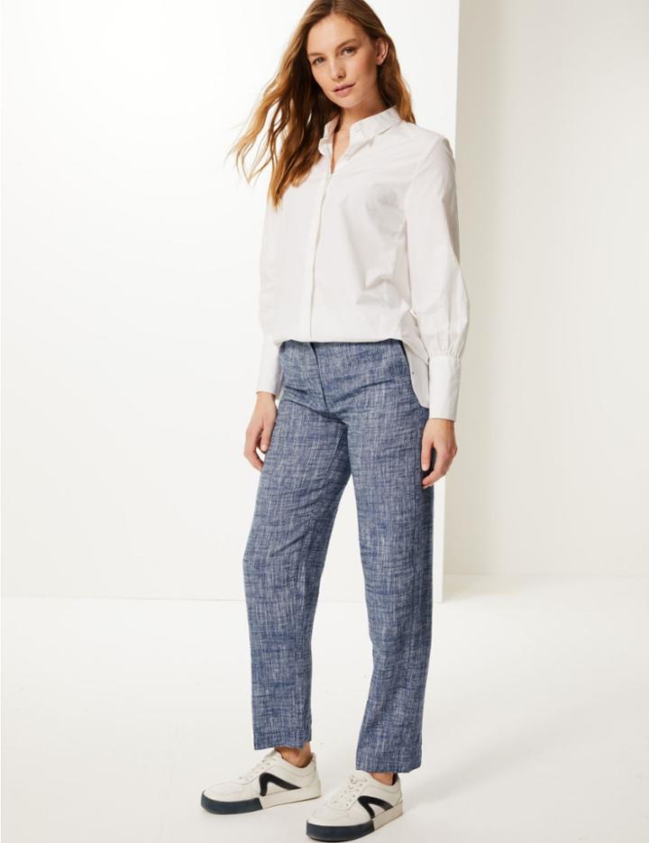 Marks & Spencer Textured Straight Leg Trousers Denim