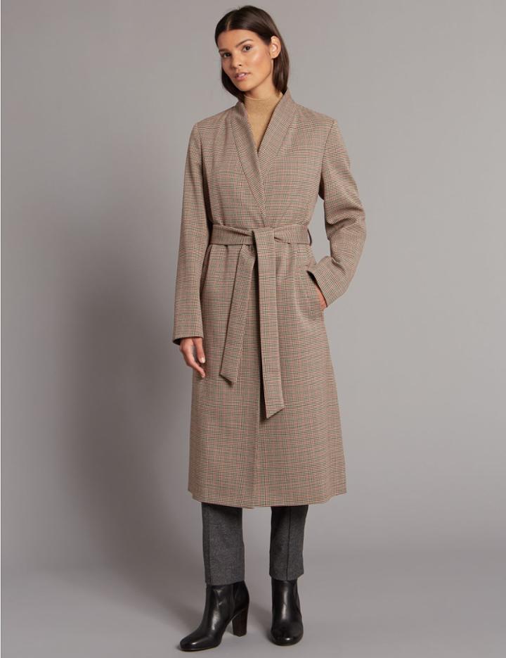 Marks & Spencer Dogtooth Print Belted Coat Brown Mix