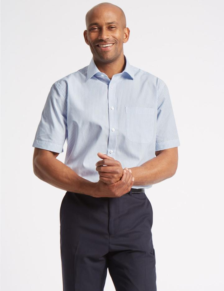 Marks & Spencer 2 Pack Easy To Iron Shirts With Pocket Blue Mix