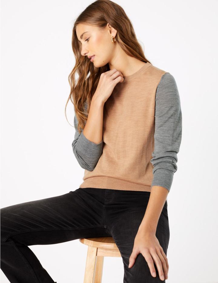 Marks & Spencer Pure Merino Wool Colour Block Jumper Neutral