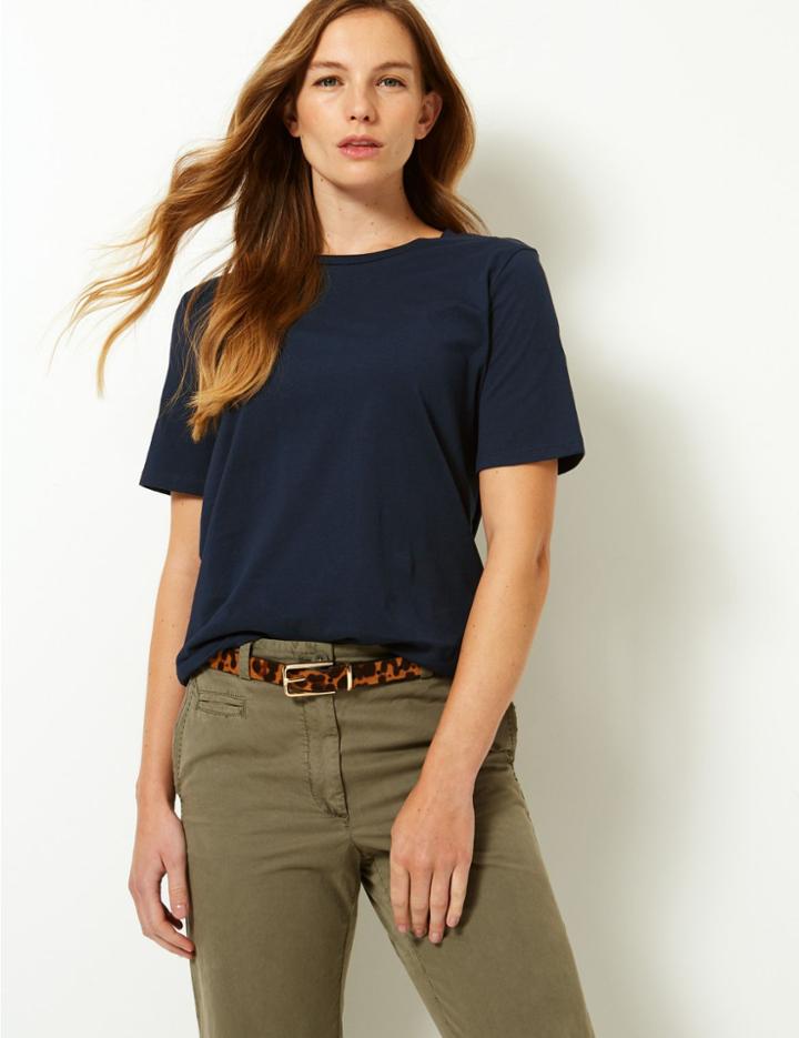 Marks & Spencer Pure Cotton Jersey Relaxed Fit T-shirt Navy